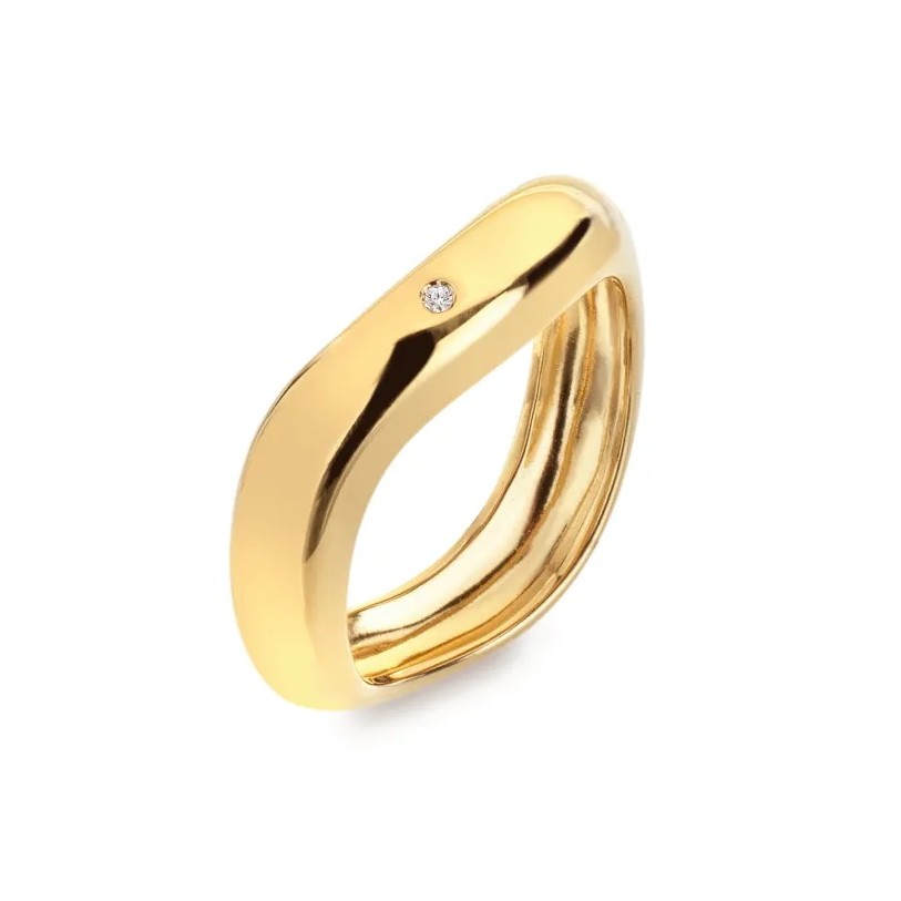 Hot Diamonds Pozlacený vlnitý prsten s&nbsp;diamantem Fiji DR319 54 mm - Prsteny Prsteny s&nbsp;kamínkem