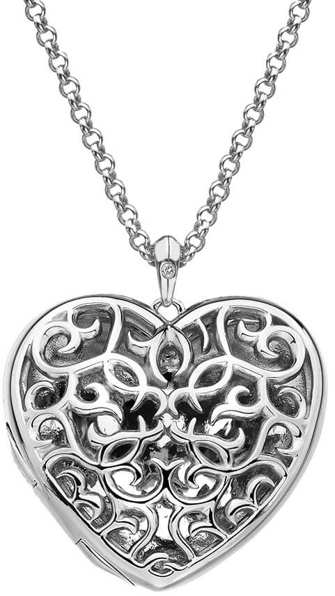 Hot Diamonds Něžný náhrdelník pro ženy Large Heart Filigree Locket DP669 (řetízek, přívěsek) - Náhrdelníky