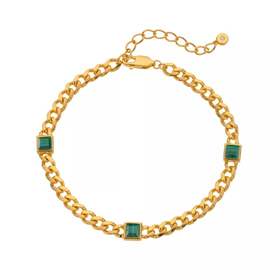 Hot Diamonds Robustní pozlacený náramek s&nbsp;malachity a&nbsp;diamantem Rivive DL712 - Náramky Náramky z&nbsp;minerálů