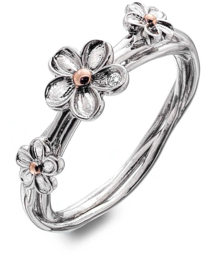 Hot Diamonds Stříbrný květinový prsten Forget me not DR214 60 mm - Prsteny Prsteny s kamínkem