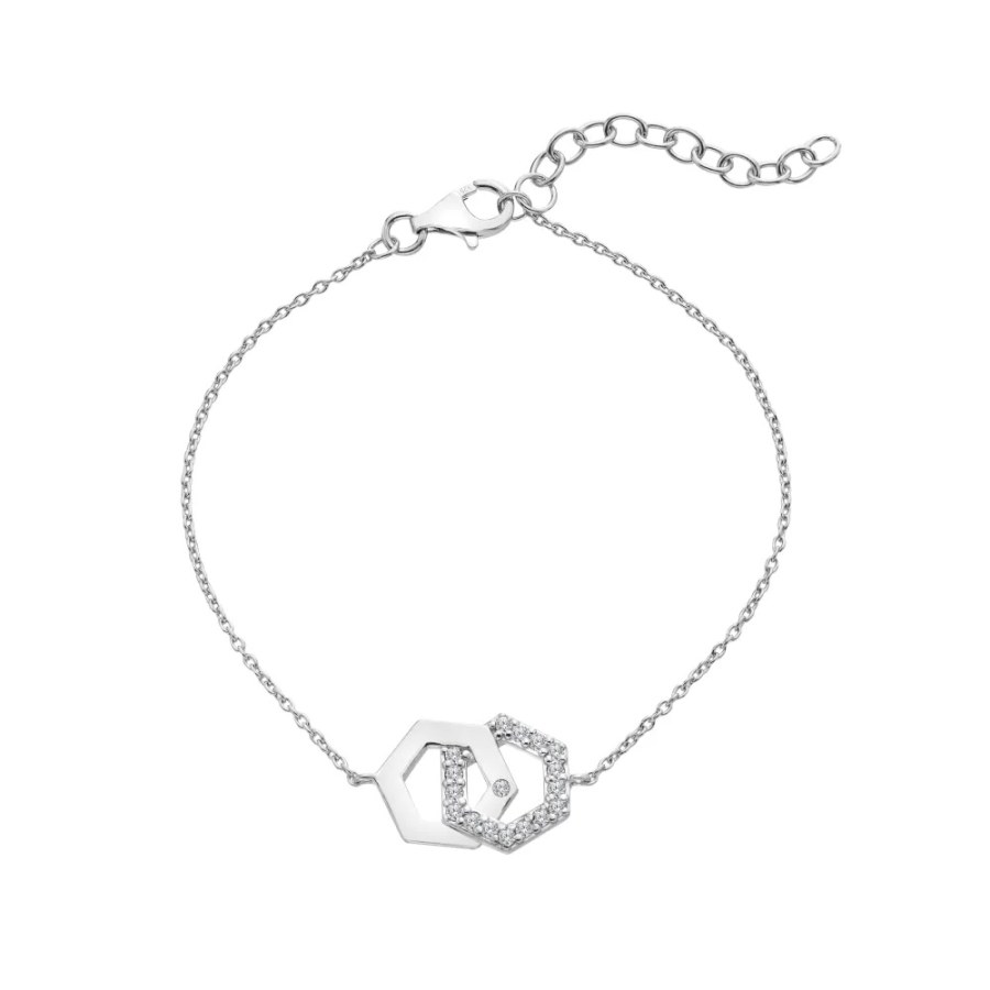 Hot Diamonds Stříbrný náramek s&nbsp;diamantem a&nbsp;topazy Hexagon DL719 - Náramky Řetízkové náramky