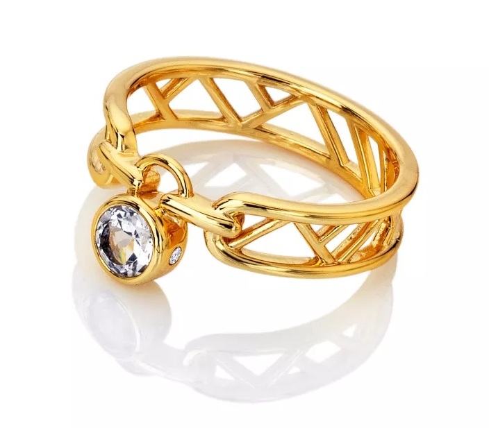Hot Diamonds Stylový pozlacený prsten s topazem a diamantem Revolve DR301 54 mm