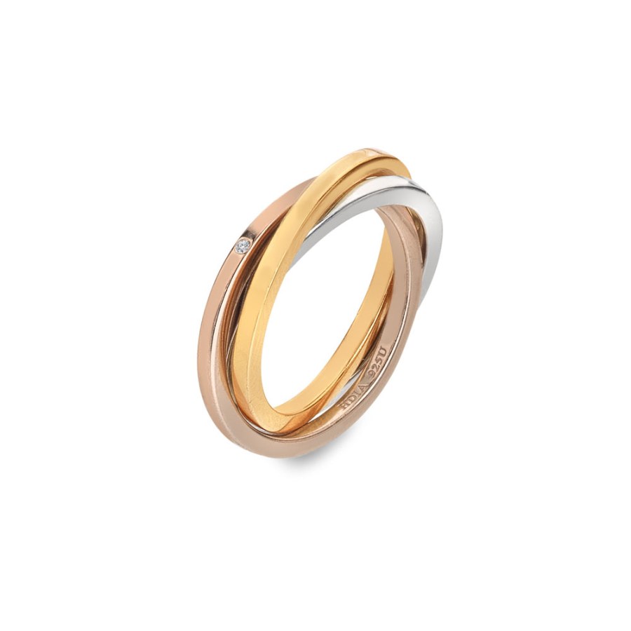 Hot Diamonds Trojitý pozlacený stříbrný prsten s pravým diamantem Trio DR297 56 mm Hot Diamonds Trojitý pozlacený stříbrný prsten s pravým diamantem Trio DR297 56 mm - Prsteny Prsteny s kamínkem