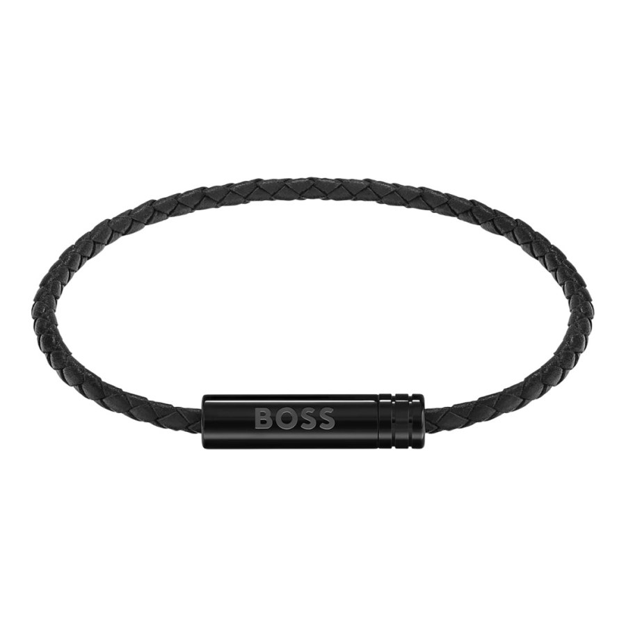 Hugo Boss Černý kožený náramek Ares Air 1580875 - Náramky Kožené náramky