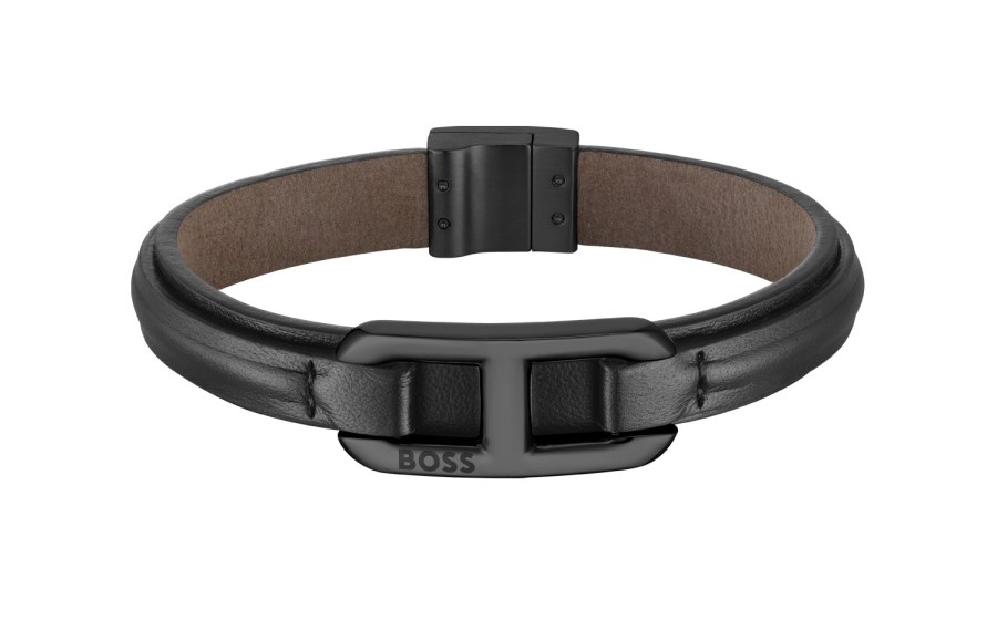 Hugo Boss Stylový kožený černý náramek Kode 1580784 19 cm Hugo Boss Stylový kožený černý náramek Kode 1580784 19 cm - Náramky Kožené náramky