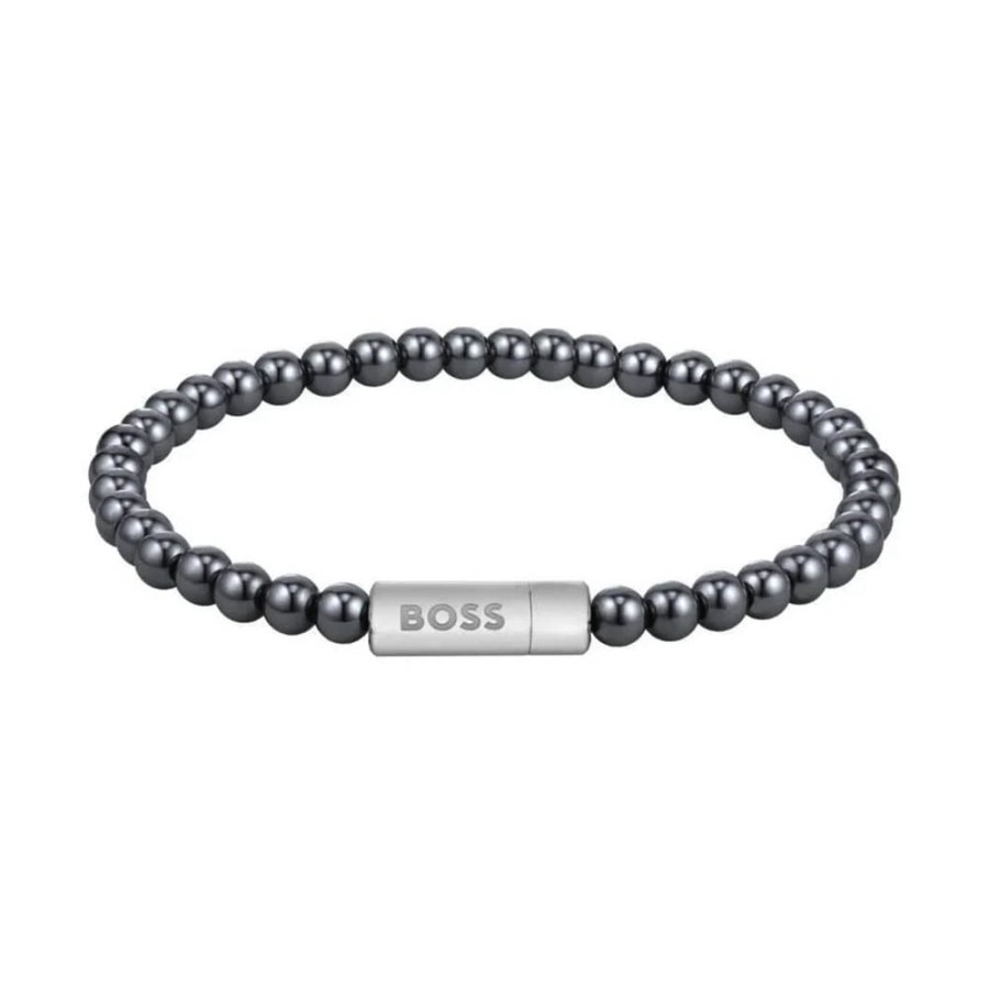 Hugo Boss Pánský korálkový náramek s hematitem Sphere 1580790 19 cm