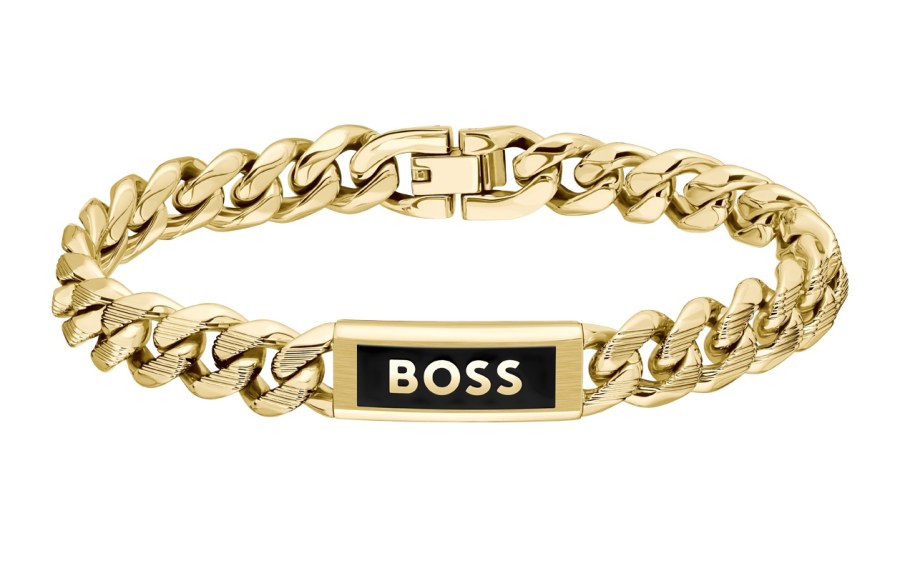 Hugo Boss Pozlacený náramek pro muže Kassy Emblem 1580680 19 cm - Náramky Řetízkové náramky