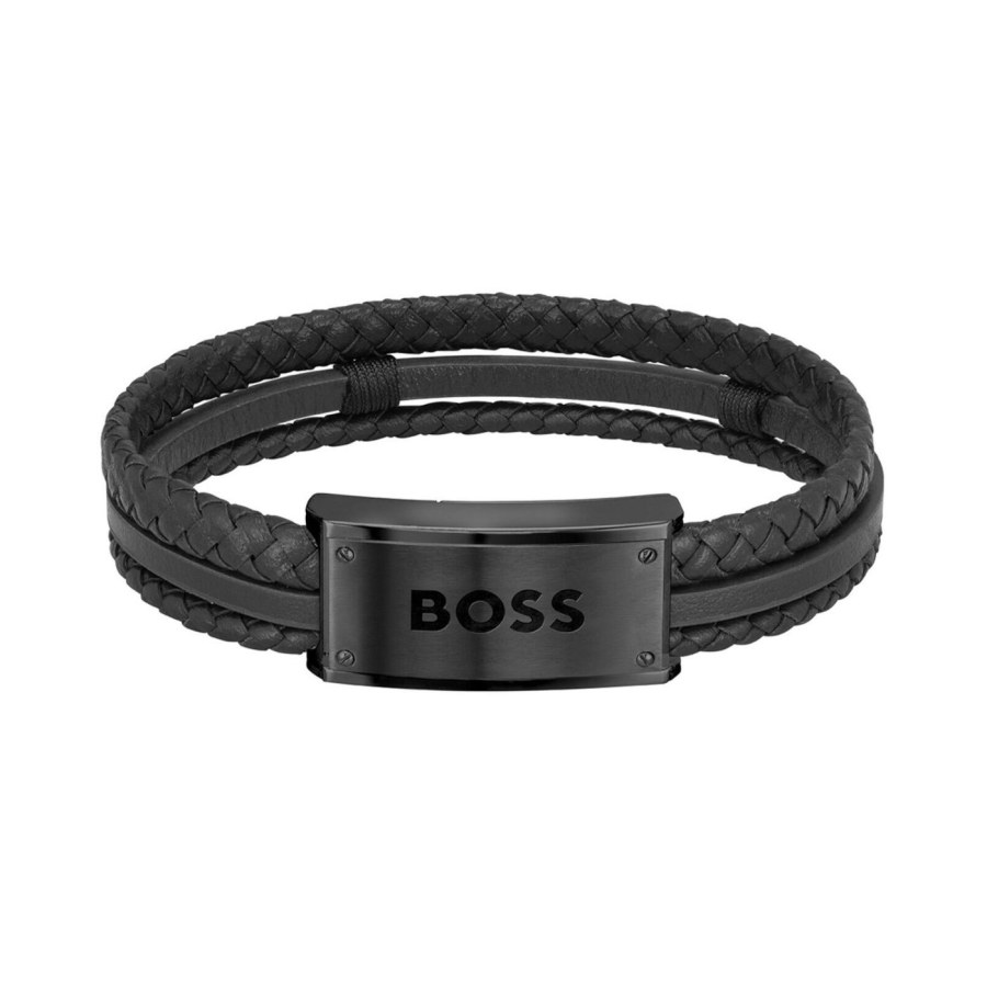 Hugo Boss Stylový černý kožený náramek 1580425 - Náramky Kožené náramky