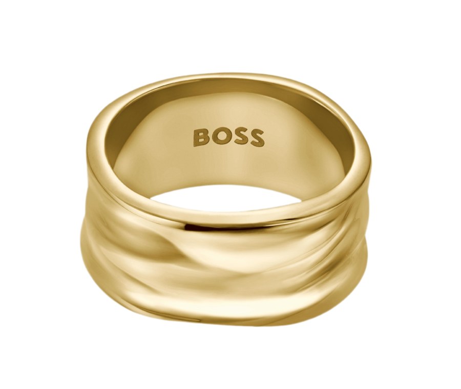 Hugo Boss Výrazný pozlacený prsten pro ženy Ripple 1580775 55 mm