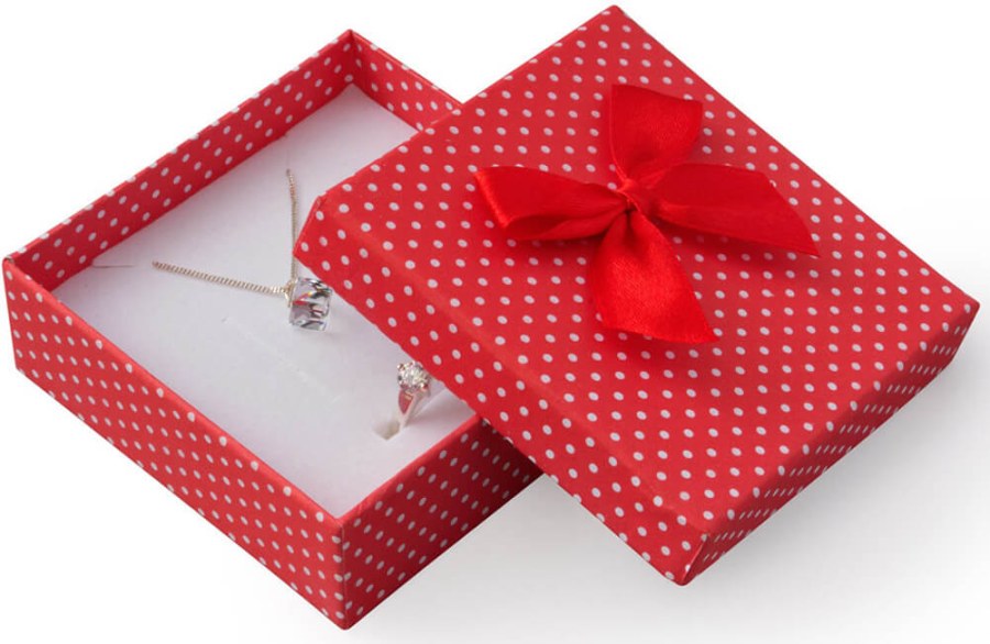 JK Box Červená dárková krabička s puntíky a mašličkou KK-4/A7 - Dárkové krabičky na šperky Krabičky na šperky Krabičky na šperky - malé