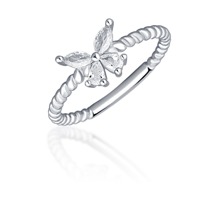 JVD Blyštivý stříbrný prsten s motýlkem SVLR0744XI2BI 50 mm - Prsteny Prsteny bez kamínku