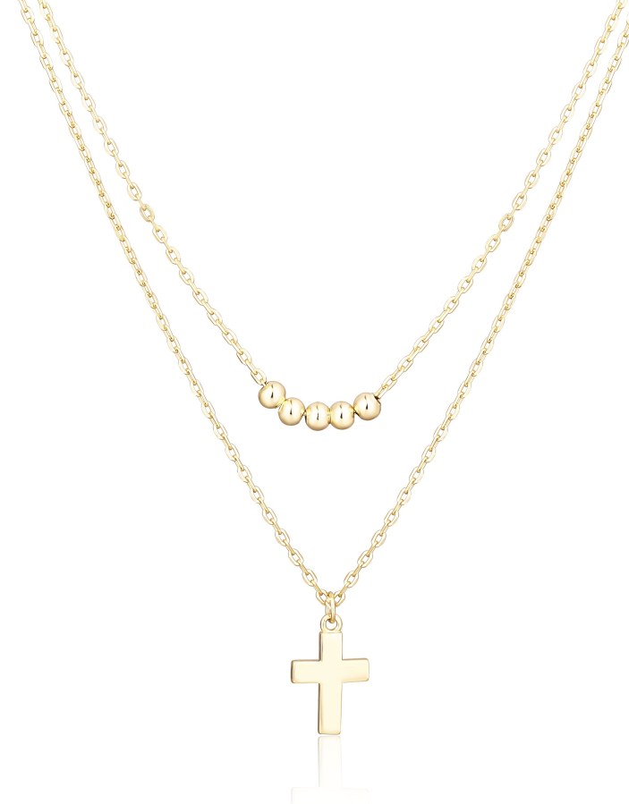 JVD Dvojitý pozlacený náhrdelník Křížek SVLN0395X61GO45 - Náhrdelníky