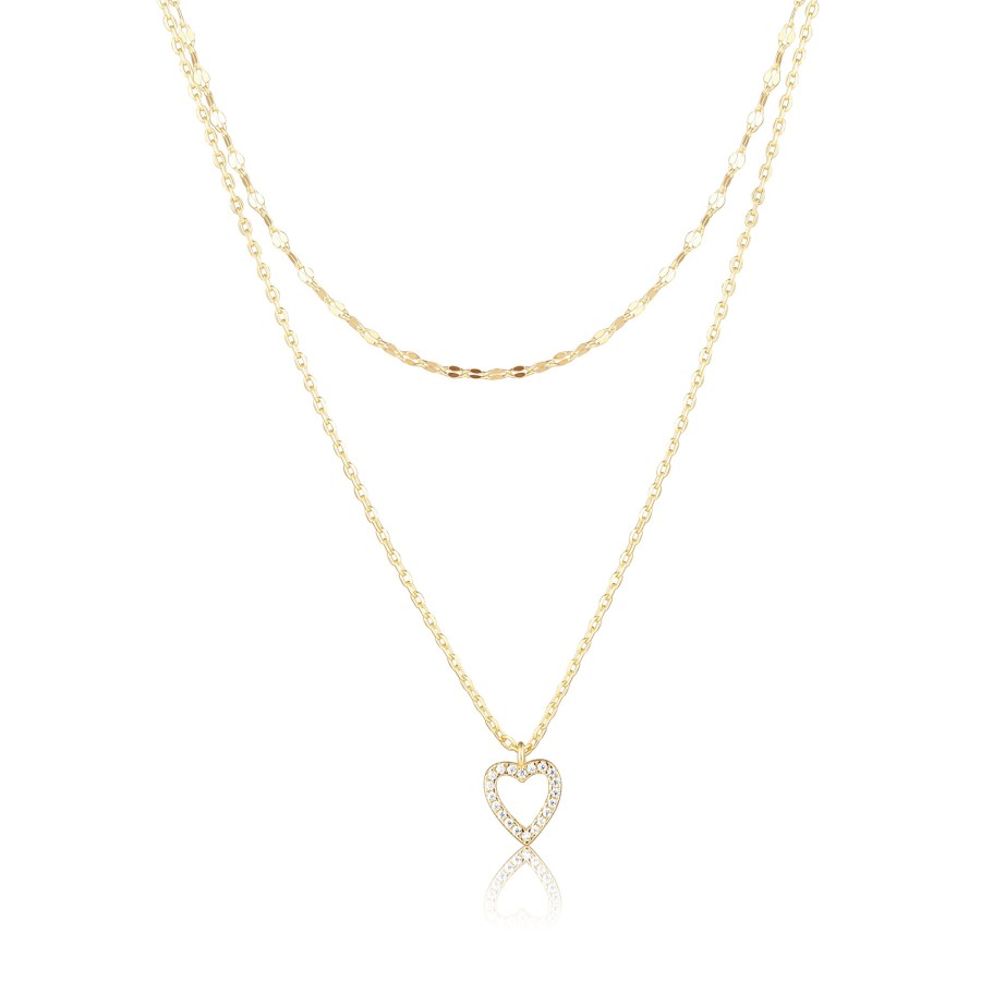 JVD Pozlacený dvojitý náhrdelník Srdce se zirkony SVLN0637X61GO45 - Náhrdelníky