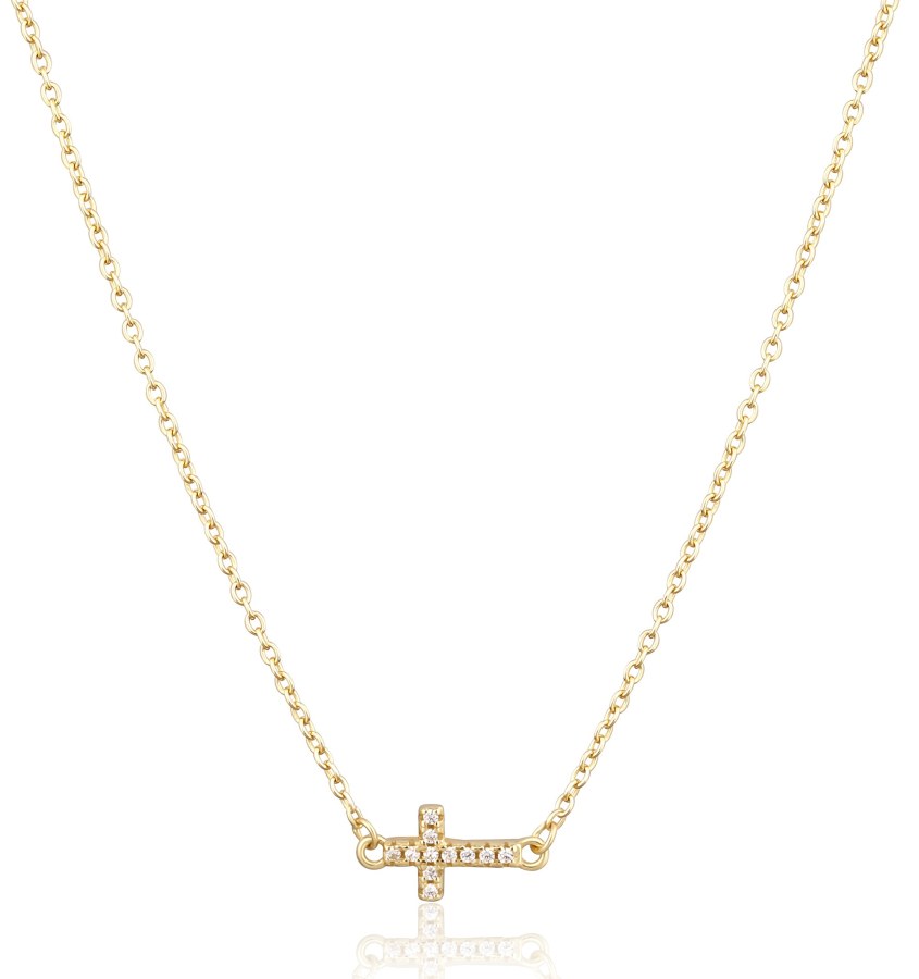 JVD Pozlacený náhrdelník Křížek se zirkony SVLN0442XH2GO45 - Náhrdelníky