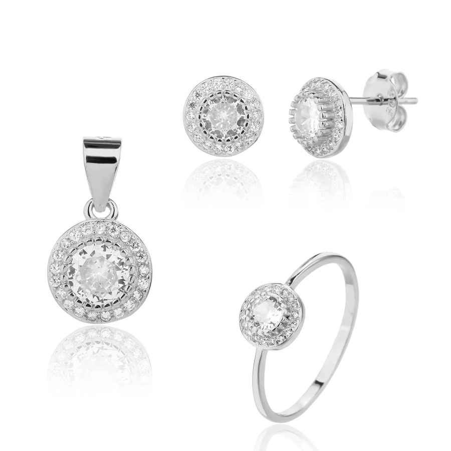JVD Půvabná stříbrná sada šperků se zirkony SVLS0127SJ6BI (prsten, přívěsek, náušnice) 58 mm - Prsteny Prsteny s&nbsp;kamínkem