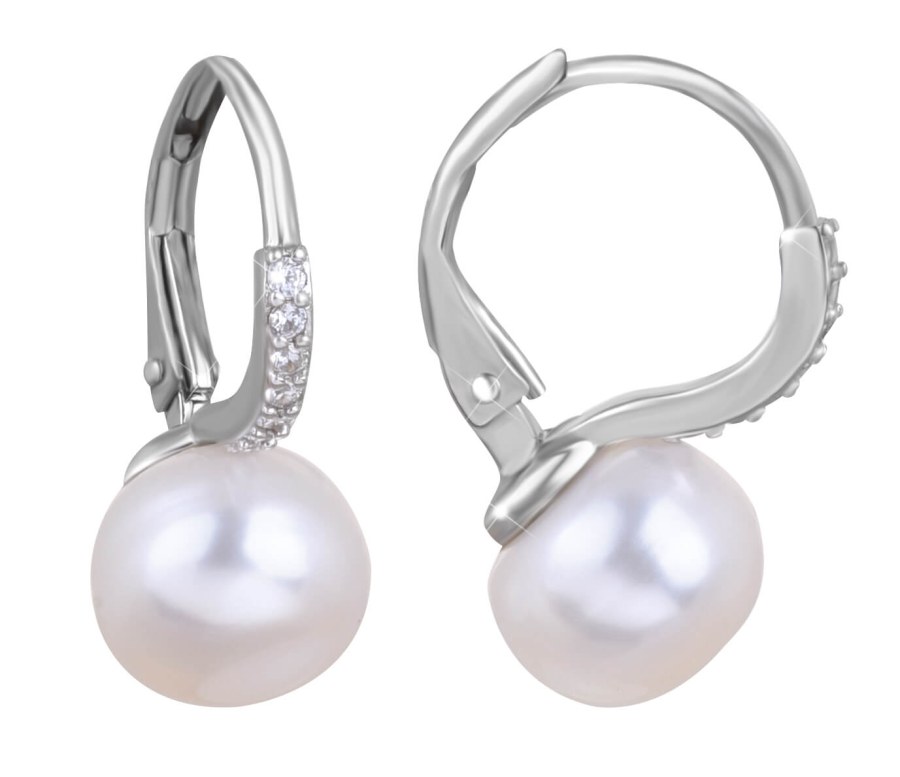 JVD Půvabné perlové náušnice se zirkony SVLE0874XH2P100 - Náušnice Visací náušnice