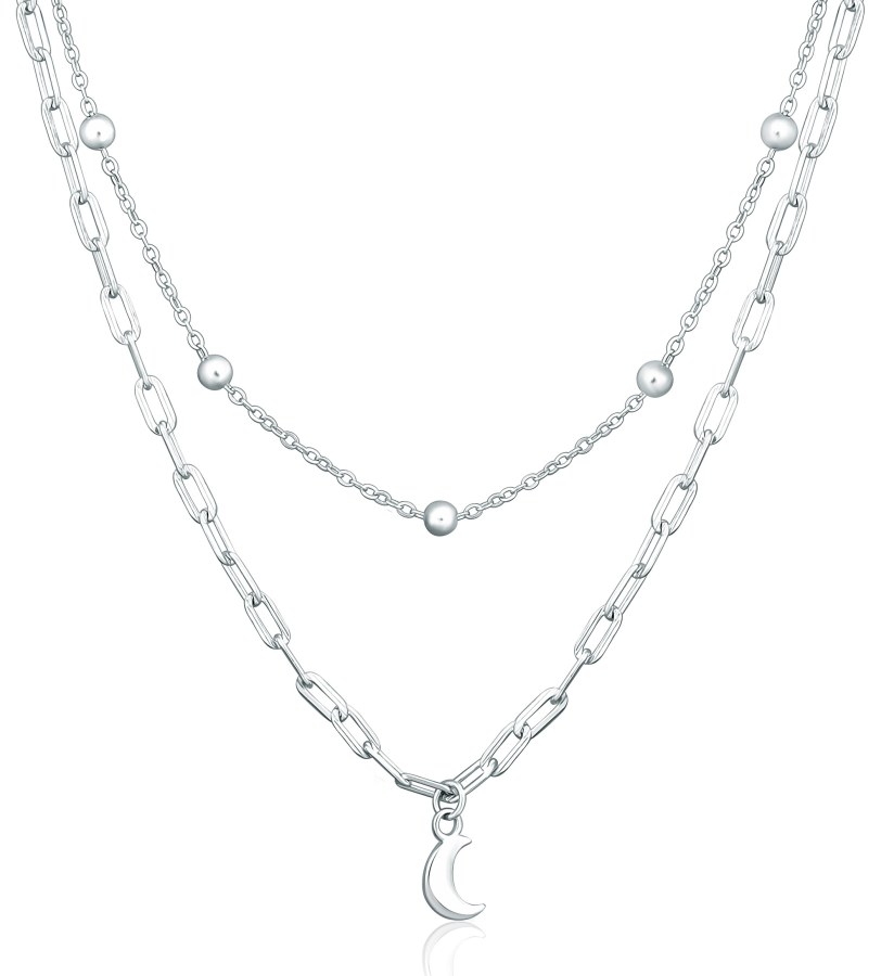 JVD Stylový dvojitý stříbrný náhrdelník Měsíc SVLN0413X610050 - Náhrdelníky