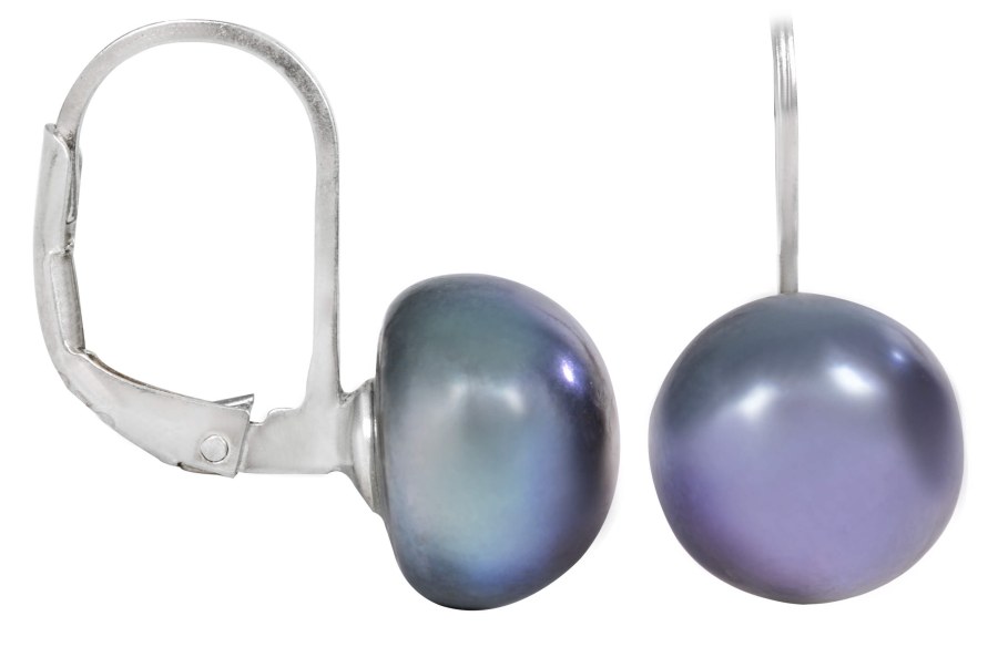 JwL Luxury Pearls Náušnice s pravou kovově modrou perlou JL0057 - Náušnice Visací náušnice