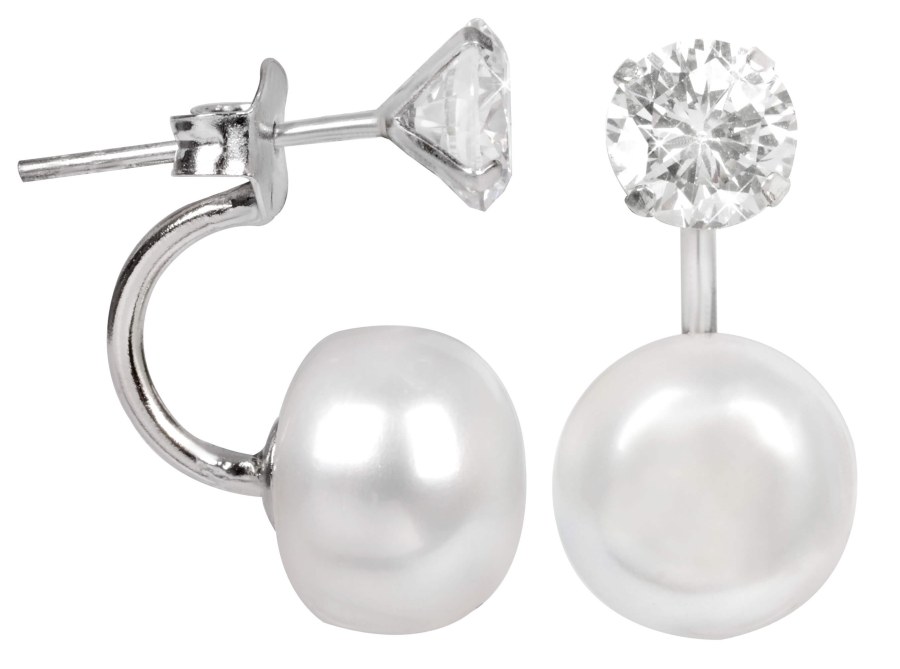 JwL Luxury Pearls Originální náušnice s pravou perlou a krystalem 2v1 JL0059 - Náušnice Visací náušnice