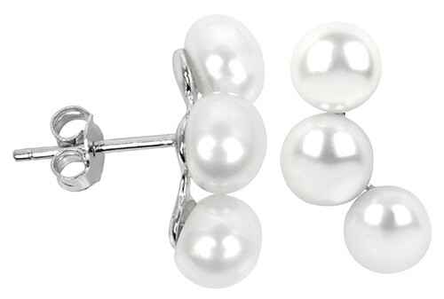 JwL Luxury Pearls Stříbrné náušnice se třemi pravými perlami JL0283 - Náušnice Podélné náušnice