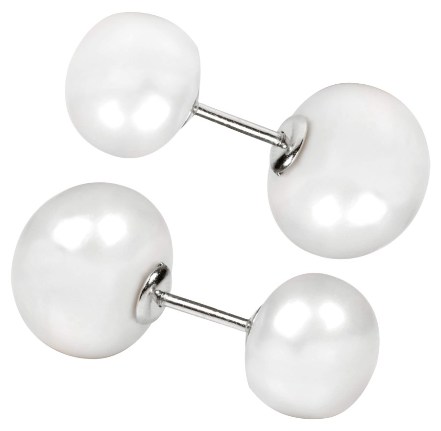 JwL Luxury Pearls Stříbrné oboustranné náušnice s pravými bílými perlami JL0255 - Náušnice Pecky