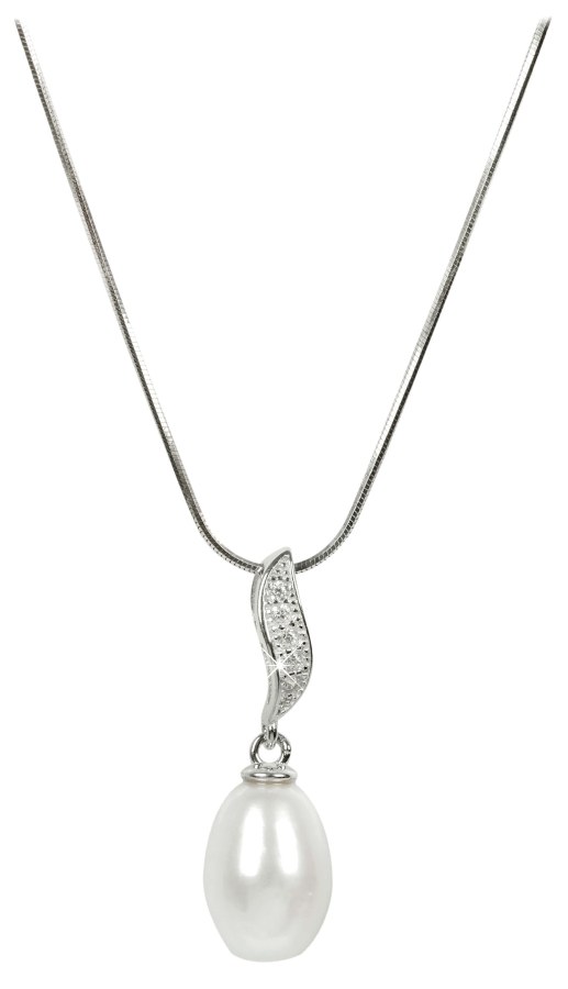 JwL Luxury Pearls Stříbrný náhrdelník s perlou a zirkony JL0200 (řetízek, přívěsek) - Náhrdelníky