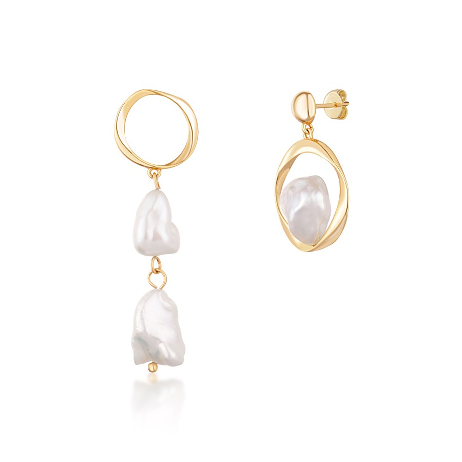 JwL Luxury Pearls Asymetrické pozlacené náušnice s pravými barokními perlami JL0723 - Náušnice Visací náušnice