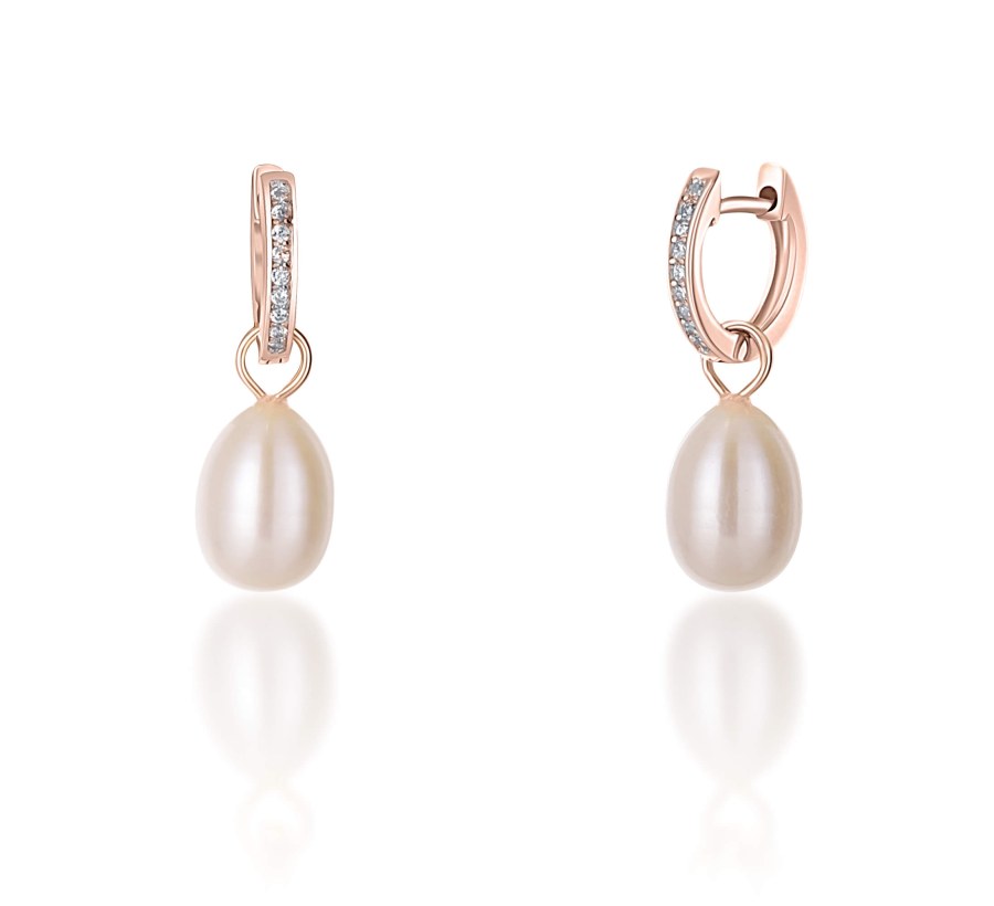 JwL Luxury Pearls Bronzové kruhové náušnice á la vévodkyně Kate s pravou perlou a zirkony 3v1 JL0687 - Náušnice Visací náušnice