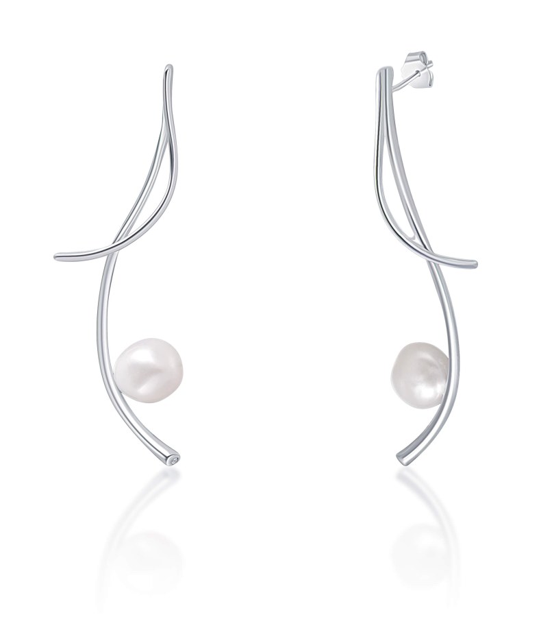 JwL Luxury Pearls Dlouhé stříbrné náušnice s pravými barokními perlami a zirkony JL0681 - Náušnice Visací náušnice