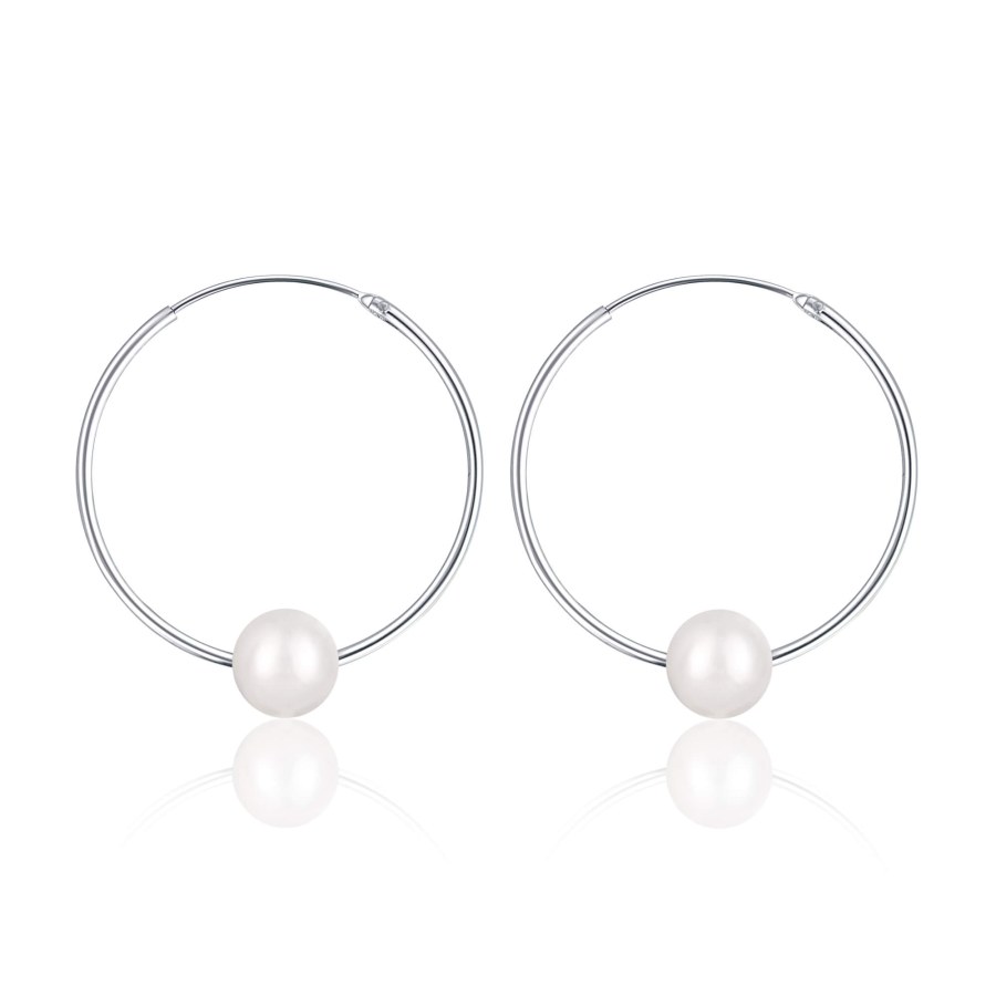 JwL Luxury Pearls Stříbrné náušnice kruhy s pravými bílými perlami JL0633 - Náušnice Kruhy