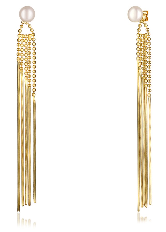 JwL Luxury Pearls Dlouhé zlacené náušnice 2v1 s pravými perlami JL0654 - Náušnice Dlouhé náušnice