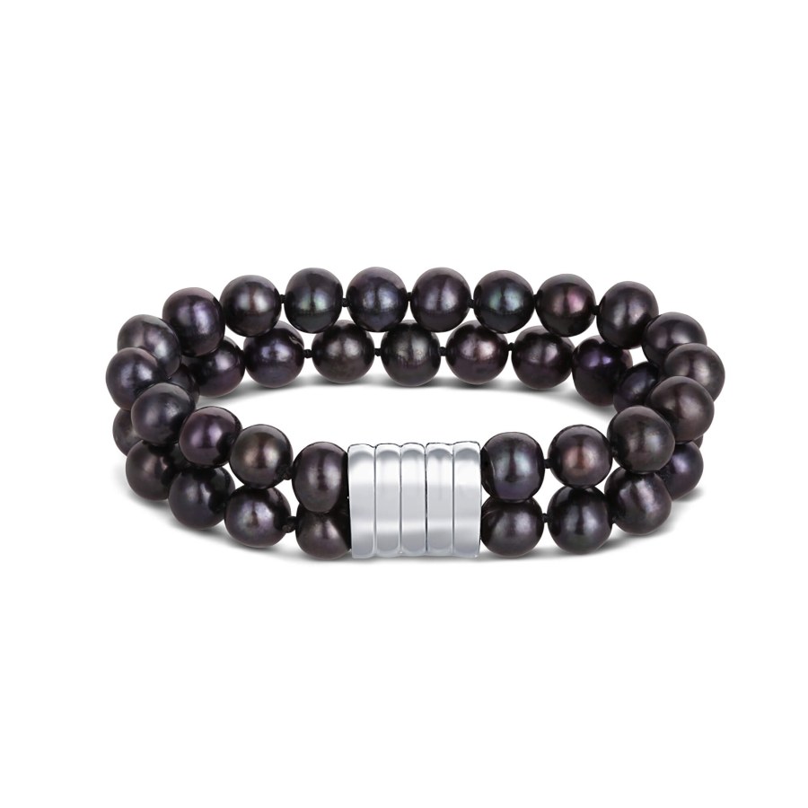 JwL Luxury Pearls Dvojitý/dvouřadý náramek z pravých černých perel JL0599 - Náramky Perlové náramky