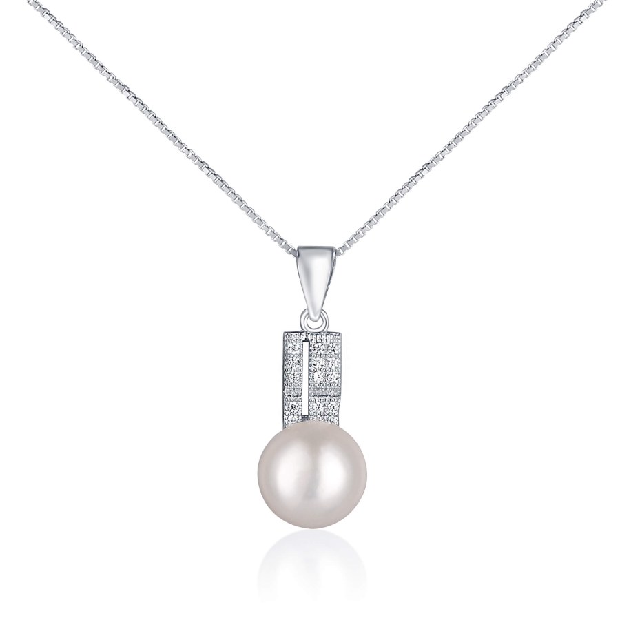 JwL Luxury Pearls Elegantní náhrdelník s pravou perlou a zirkony JL0645 (řetízek, přívěsek) - Náhrdelníky