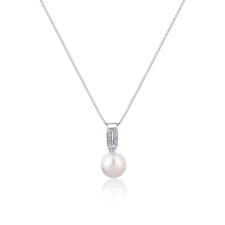 JwL Luxury Pearls Elegantní náhrdelník s pravou perlou a zirkony JL0748 (řetízek, přívěsek) - Náhrdelníky