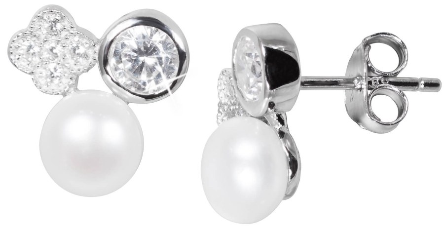 JwL Luxury Pearls Jemné náušnice s pravou perlou a zirkony JL0539 - Náušnice Pecky