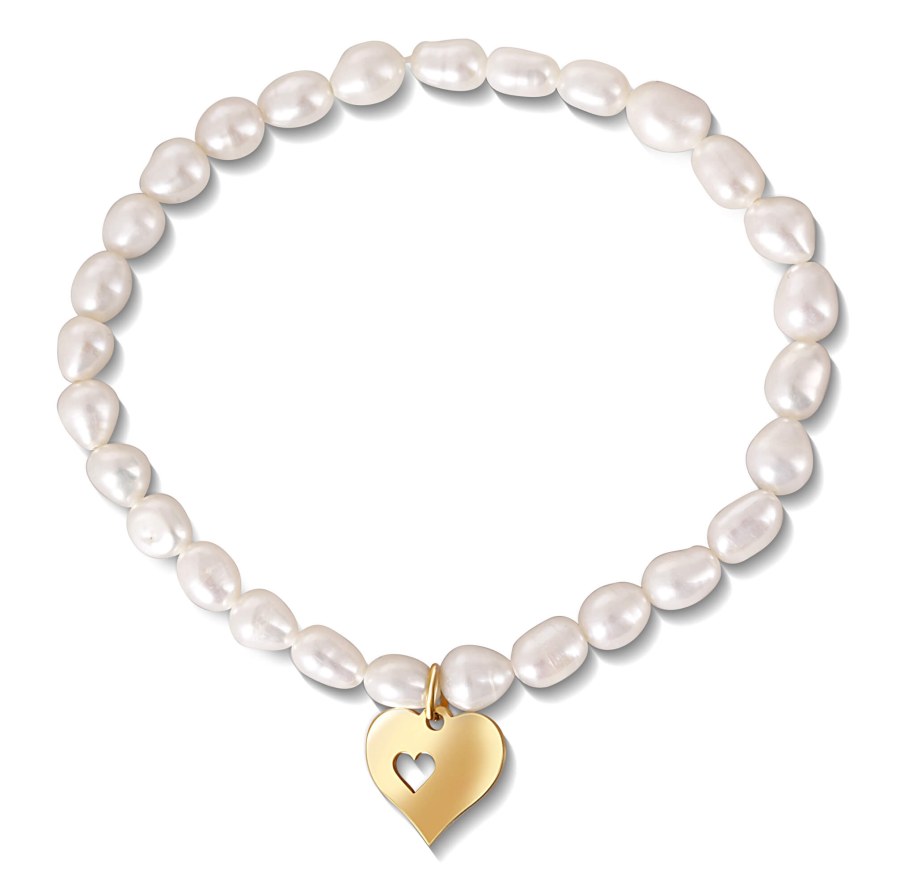 JwL Luxury Pearls Jemný náramek z pravých perel s pozlaceným srdíčkem JL0691 - Náramky Náramky se symboly