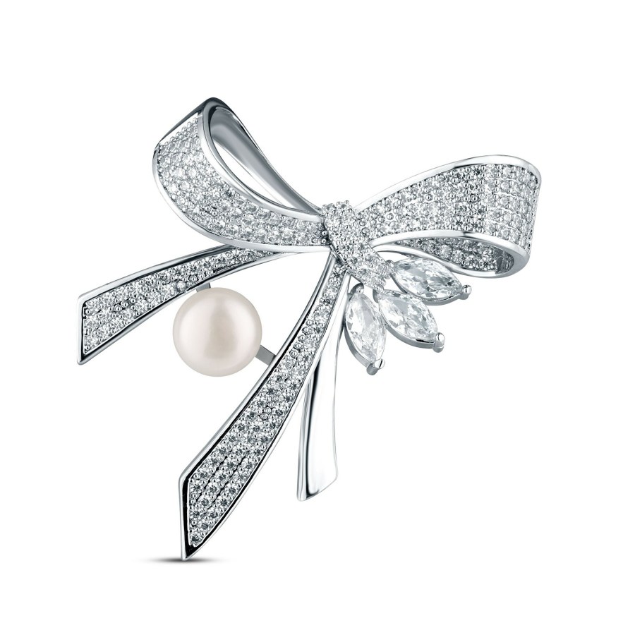 JwL Luxury Pearls Luxusní dámská brož s perlou a zirkony Mašle JL0869 - Brože