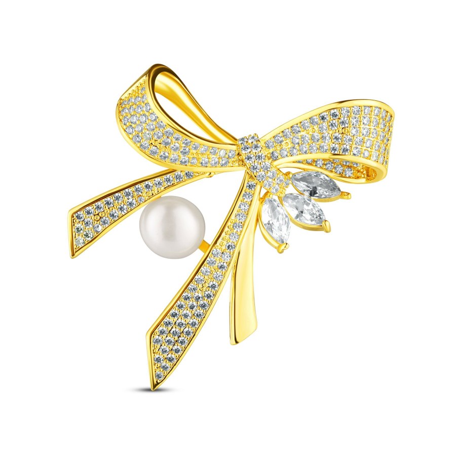 JwL Luxury Pearls Luxusní dámská brož s perlou a zirkony Mašle JL0868 - Brože