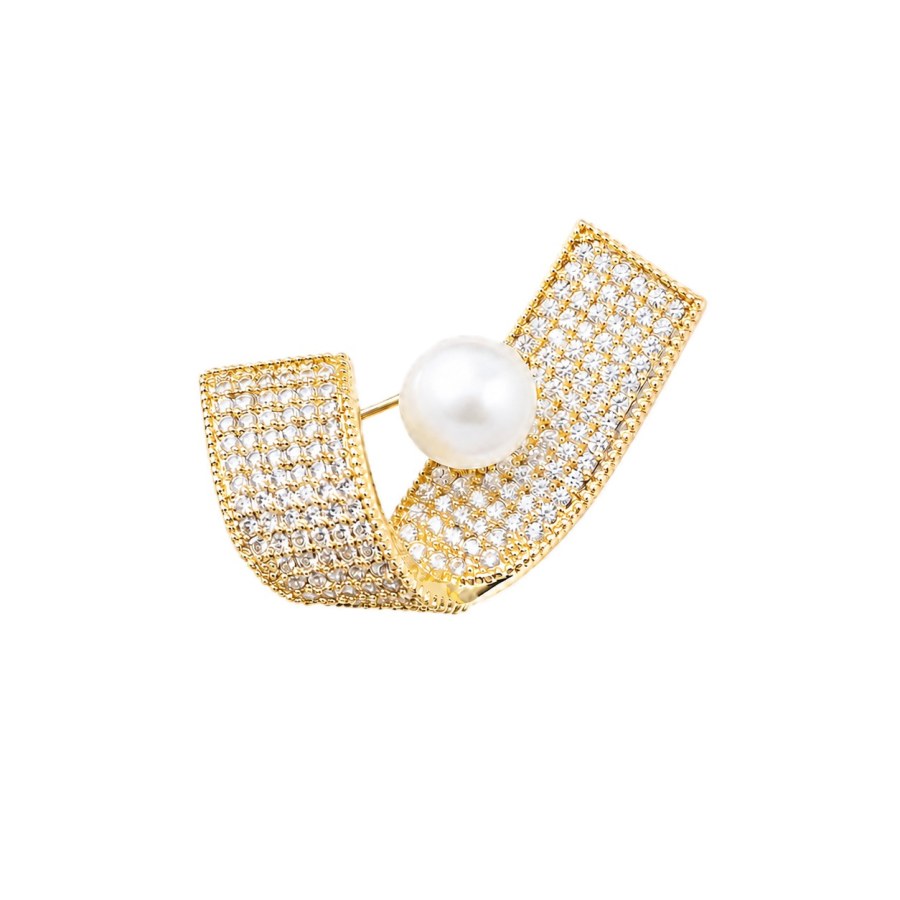 JwL Luxury Pearls Třpytivá pozlacená brož s&nbsp;pravou perlou a&nbsp;zirkony JL0878 - Brože
