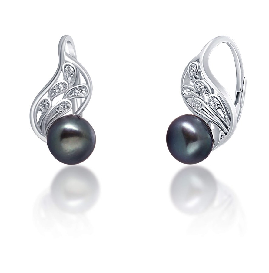 JwL Luxury Pearls Luxusní stříbrné náušnice s pravou černou perlou JL0674 - Náušnice Visací náušnice