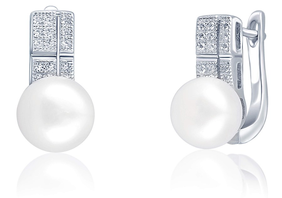 JwL Luxury Pearls Nádherné náušnice s pravou perlou a zirkony JL0644 - Náušnice Visací náušnice