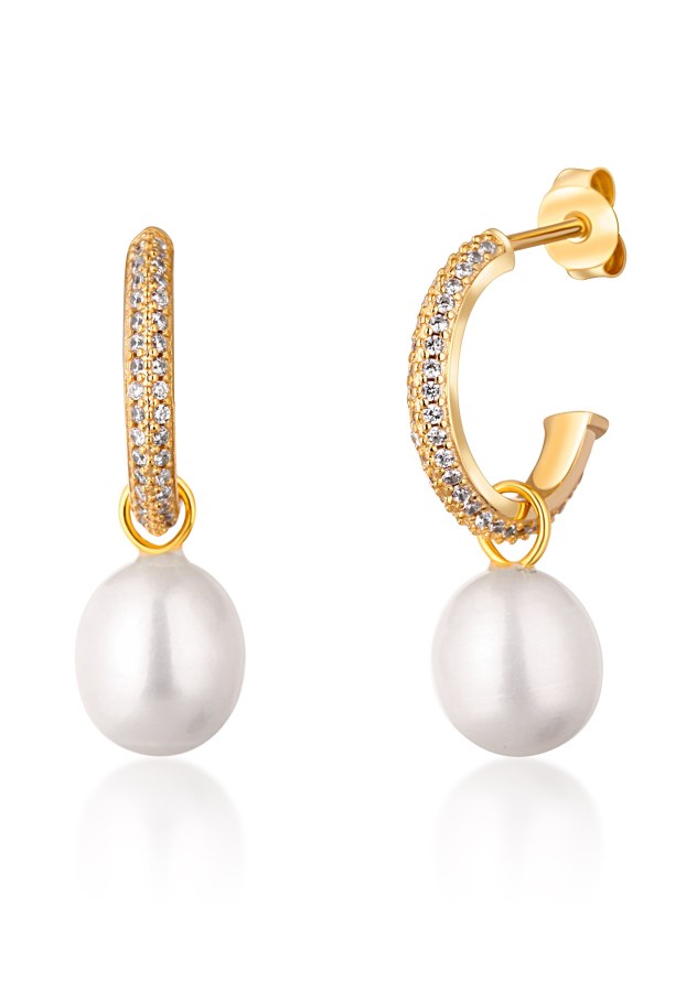JwL Luxury Pearls Nádherné pozlacené náušnice kruhy s pravými perlami 2v1 JL0771 - Náušnice Kruhy