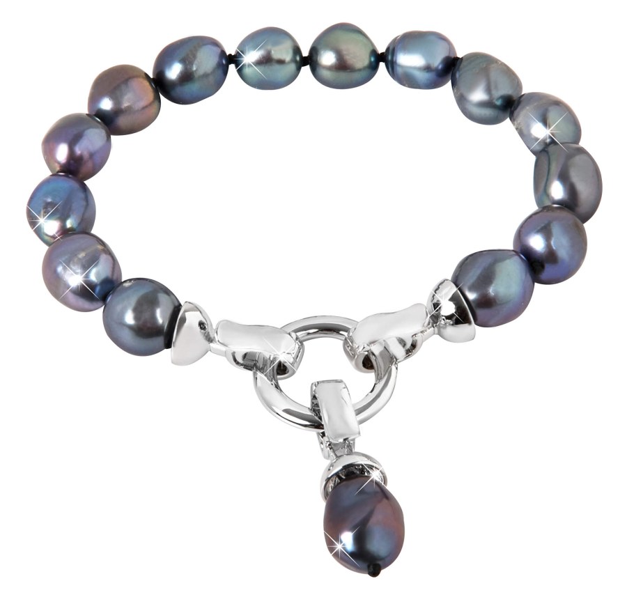JwL Luxury Pearls Náramek z pravých kovově modrých perel JL0562 - Náramky Perlové náramky