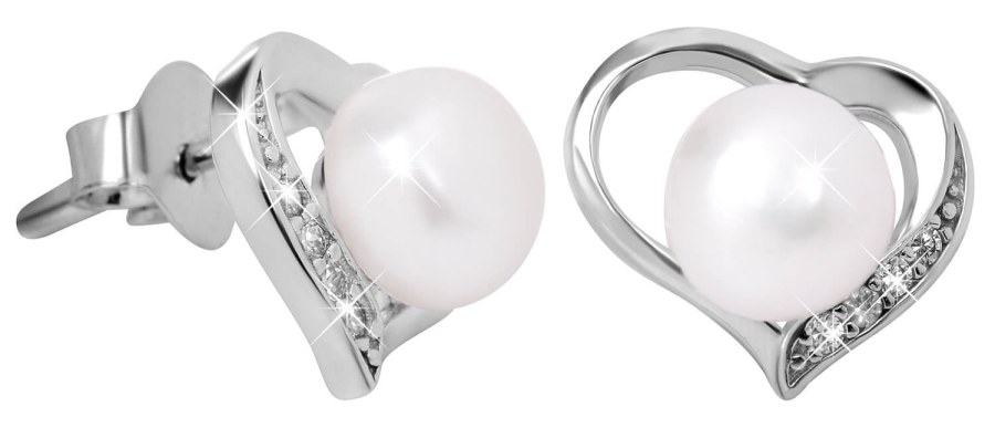 JwL Luxury Pearls Náušnice Srdce s pravou perlou a zirkony JL0407 - Náušnice Pecky