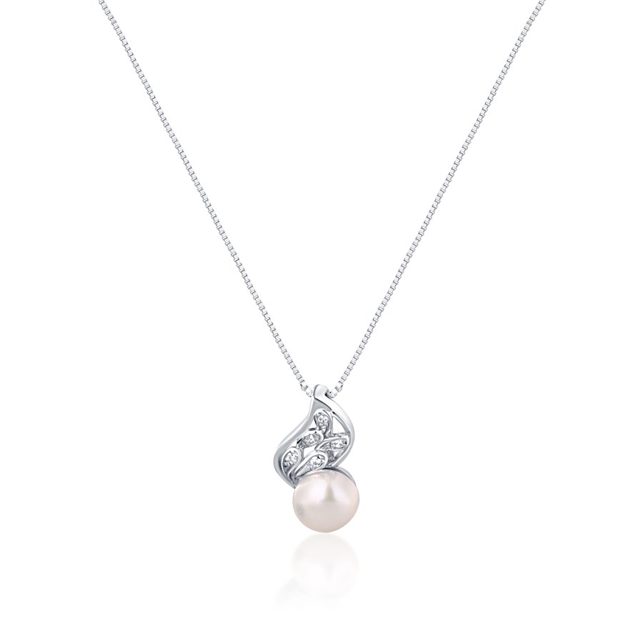 JwL Luxury Pearls Něžný náhrdelník s pravou perlou a zirkony JL0749 (řetízek, přívěsek) - Náhrdelníky