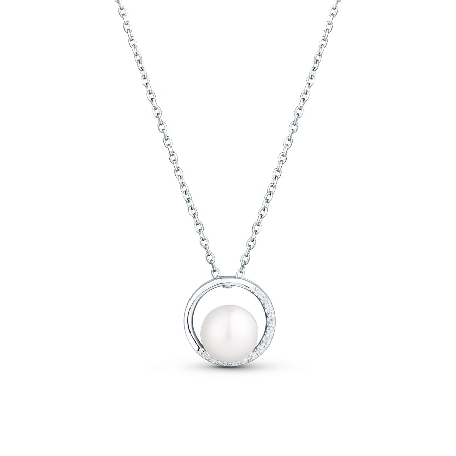 JwL Luxury Pearls Něžný náhrdelník se zirkony a pravou perlou JL0833 (řetízek, přívěsek) - Náhrdelníky