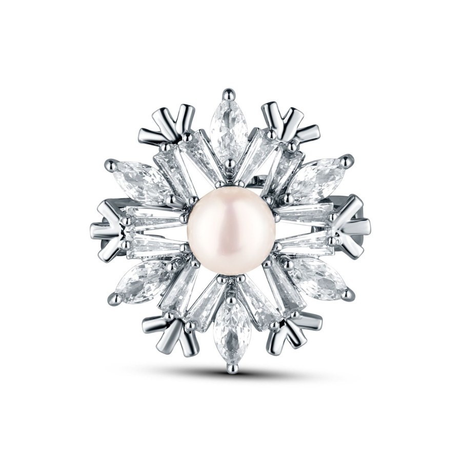 JwL Luxury Pearls Okouzlující brož ve tvaru sněhové vločky s perlou JL0874 - Brože