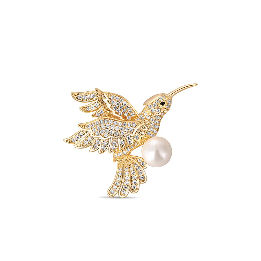 JwL Luxury Pearls Okouzlující pozlacená brož kolibřík s pravou perlou JL0516 - Brože