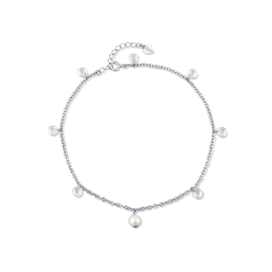 JwL Luxury Pearls Oslnivý stříbrný nákotník s perlou a krystaly JL0805 - Náramky Náramky na nohu