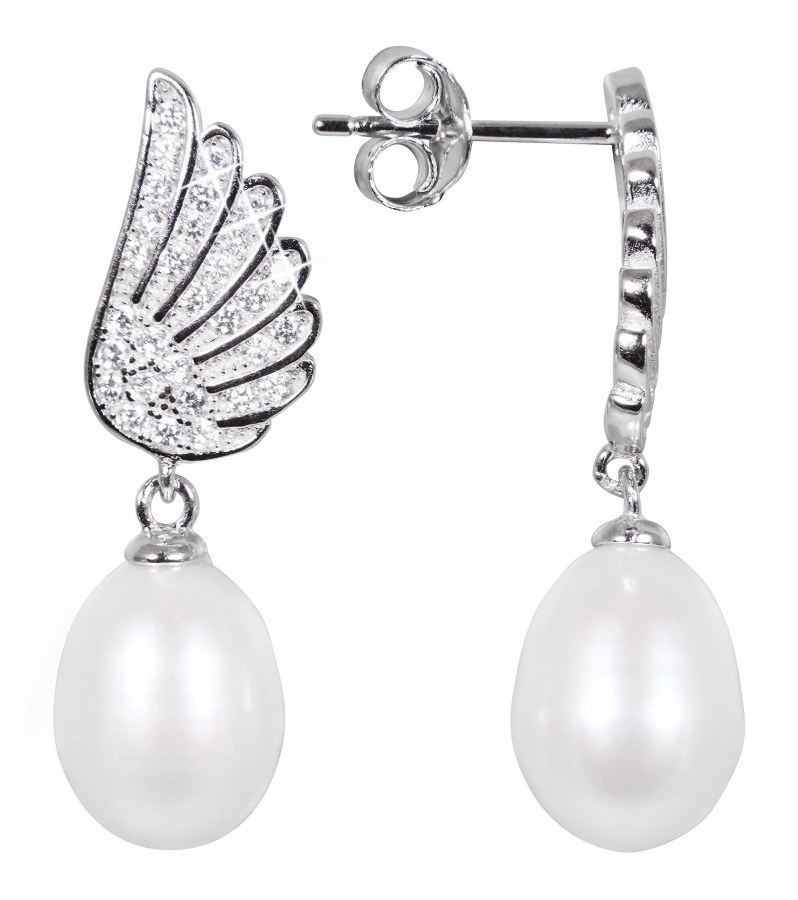 JwL Luxury Pearls Perlové náušnice s bílou pravou perlou a zirkony JL0534 - Náušnice Visací náušnice